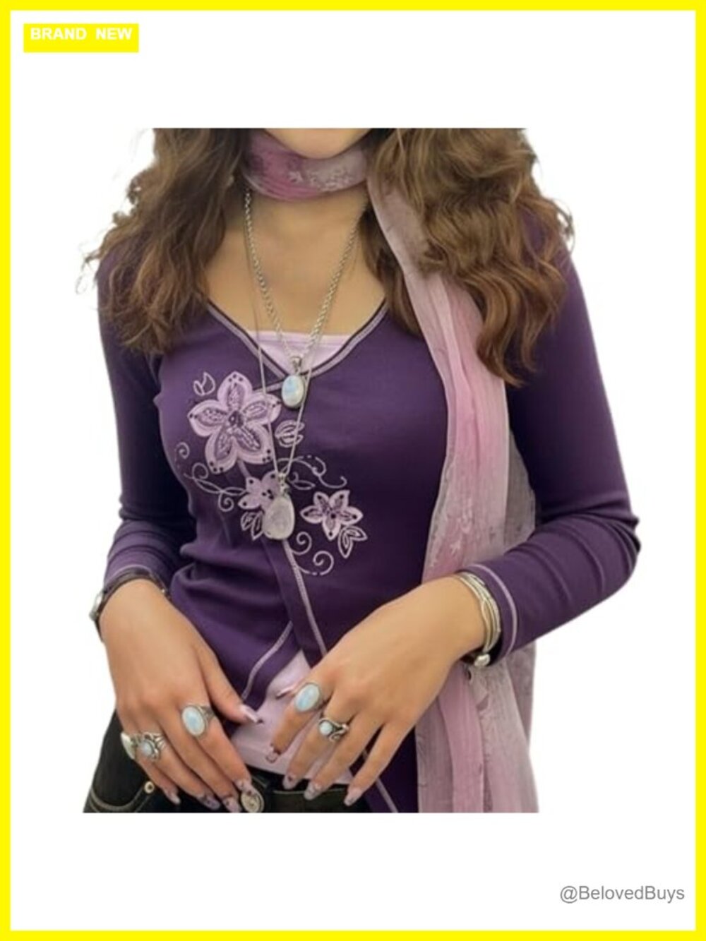 Women's V Neck Floral Long Sleeve T-Shirt Vintage Grunge Y2K Top